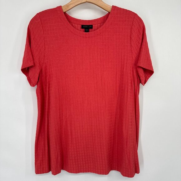 J. Jill Wearever  coral Short Sleeve Textured Knit Top Womens size Medium - Picture 3 of 13